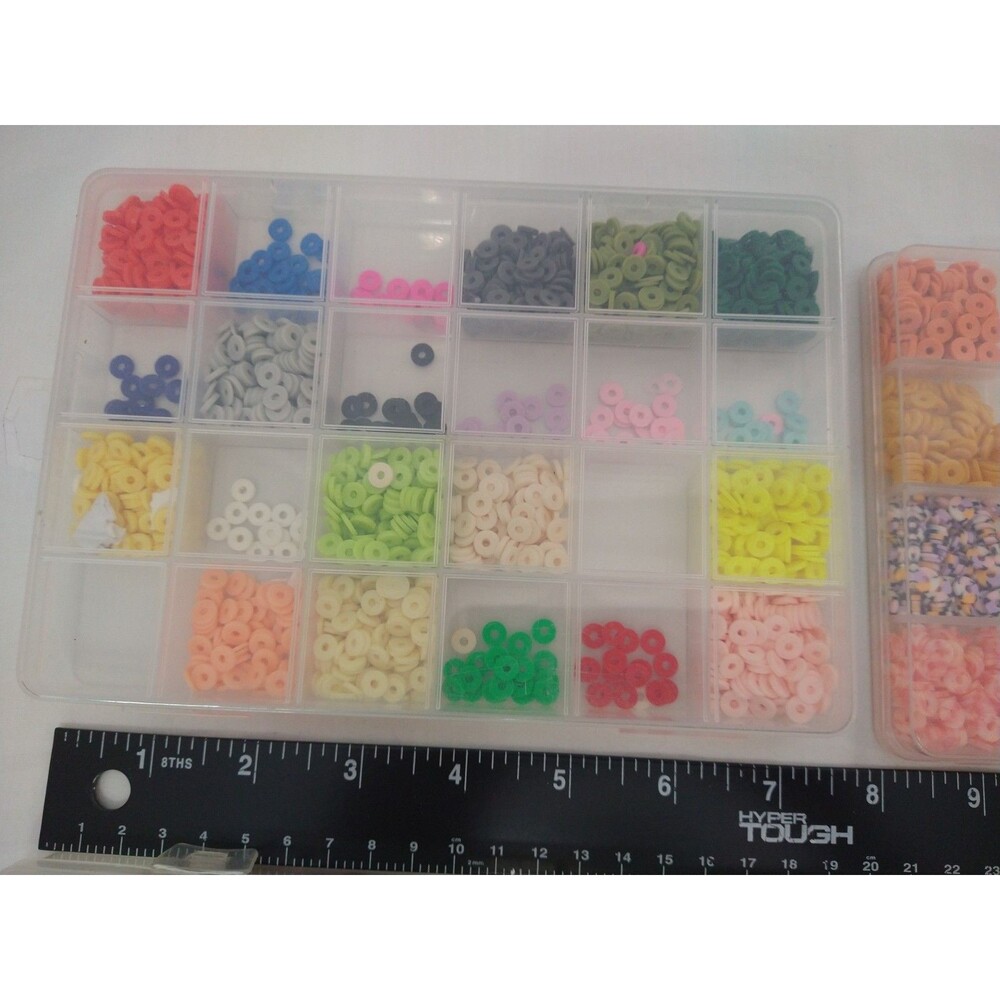 Lot of Crafting/Jewelry Heishi Vinyl Beads in cases + 5 Bracelets + bit of Cord - Picture 2 of 8